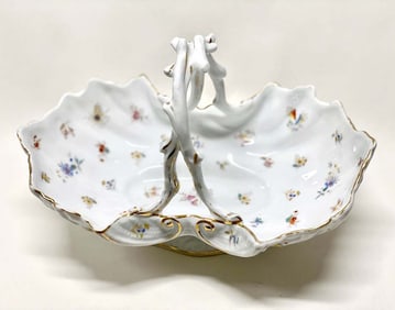 A German KPM Hand Painted Floral Basket Centerpiece