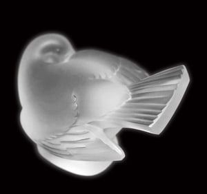 A French Lalique Frosted Crystal Sparrow Figural Paperweight, Signed