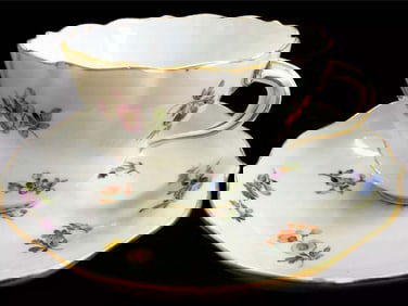 German Meissen Hand Painted Porcelain Cup & Saucer