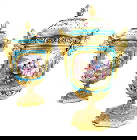 A Pair of French Sevres Porcelain & Bronze Vases: A Pair of French Sevres Porcelain & Bronze Vases. H 11" x W 6"