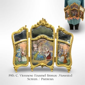 19th C. Austrian Viennese Enamel Bronze Screen/Paravane
