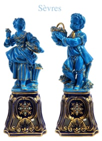 A PAIR OF 19TH CENTURY SEVRES TURQUOISE GLAZE FIGURES