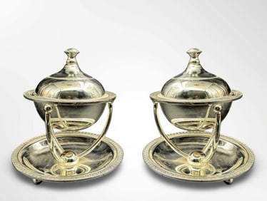 A Pair of Continental Silver-Plated Caviar Bowls