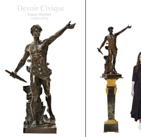 Devoir Civique 19th C. French Patinated Bronze Sculpture, Eugene Marioton Signed