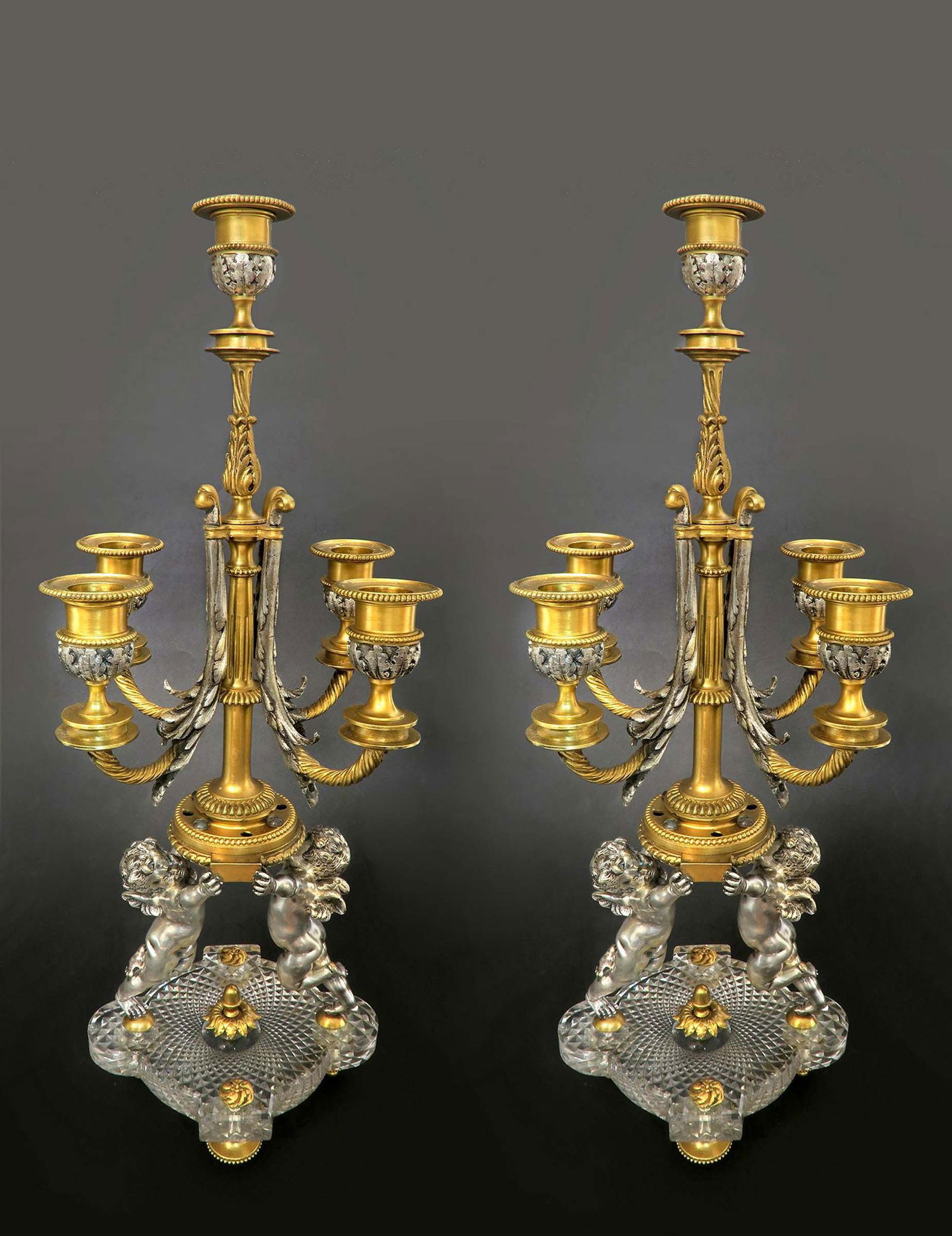 19th C. Pair of Bronze & Baccarat Crystal Candelabras (1 of 2)