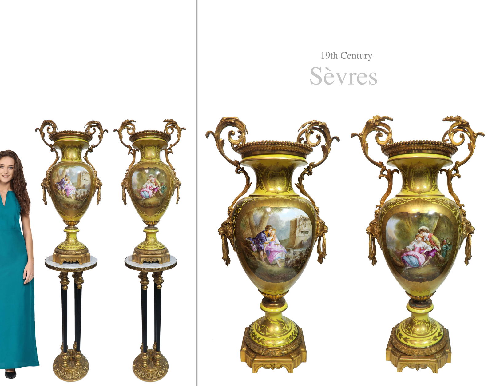 A Pair of Very Large Yellow Sevres Bronze Vases, 19th C (1 of 8)