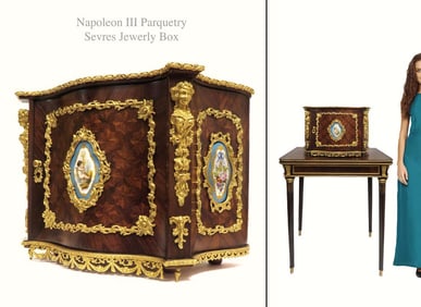 19th C Napoleon III Sevres Parquetry Bronze Jewelry Box