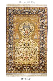 A Large Turkish Hereke Prayer Silk Rug