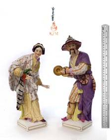 Large Pair of 19th C. KPM Chinoiserie Figures 16"