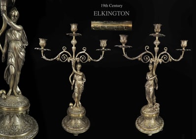 Large Pair of Elkington Silver-Plated Candelabras