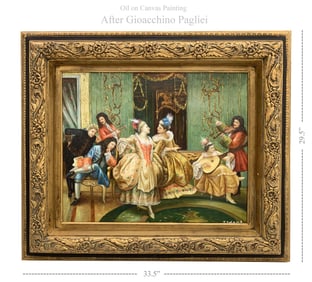 The Dance, After Gioacchino Pagliei Framed Oil on Canvas Painting, Signed