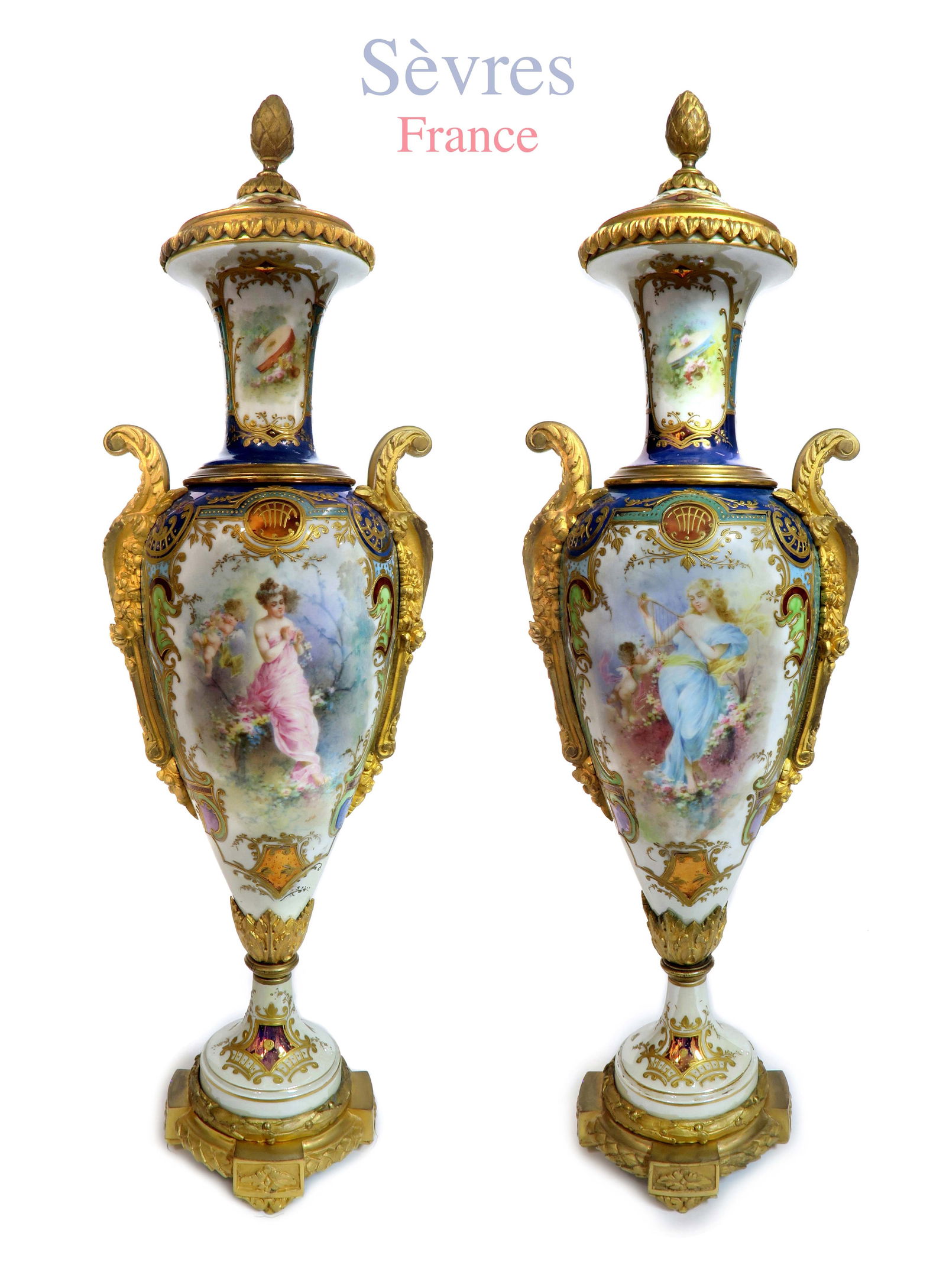 A Pair of Art Nouveau Sevres Porcelain Vases (1 of 7)