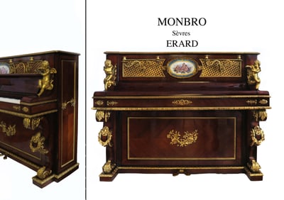 A NAPOLEON III ORMOLU-MOUNTED SEVRES UPRIGHT PIANO