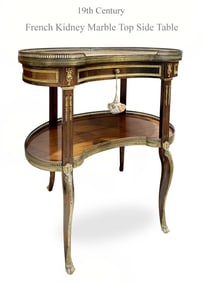 19th C. French Kidney Bronze & Marble Side Table