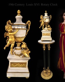 19TH C. LOUIS XVI GILT BRONZE & MARBLE ROTARY CLOCK