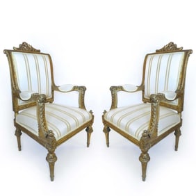 19th C. Pair of French Napoleon III Arm Chairs