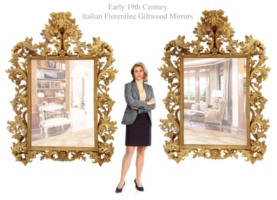 A Pair of Very Large Early 19th C. Italian Florentine Giltwood Mirrors