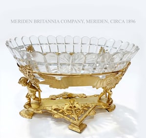 19th C. MERIDEN BRITISH COMPANY FIGURAL BRONZE CUT GLASS CENTERPIECE