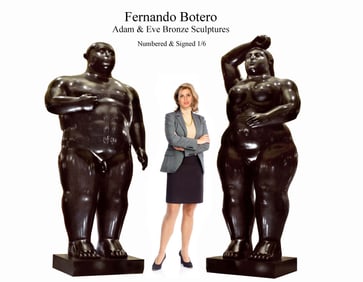 A Pair Of Monumental F. Botero Adam & Eve Bronze Sculptures, Numbered & Signed