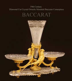 19th C. French Baccarat Diamond Cut Crystal Figural Bronze Centerpiece