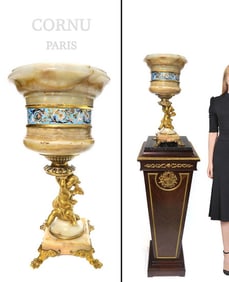 E. Cornu Champleve Enamel Bronze & Onyx Jardiniere