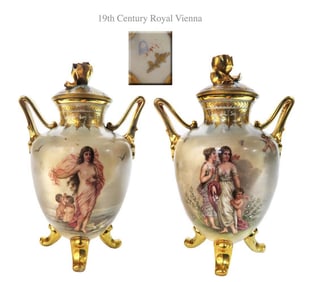 Superior 19th C. Pair of Royal Vienna Porcelain Vases