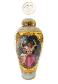 19th C. Hand Painted Royal Vienna Lidded Vase