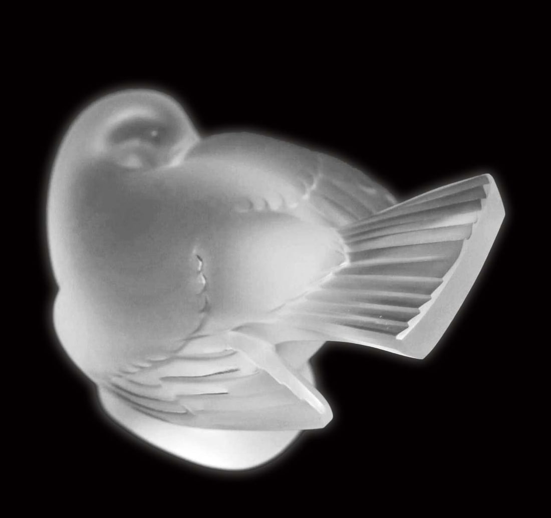 A French Lalique Frosted Crystal Sparrow Figural Paperweight, Signed: A French Lalique Frosted Crystal Sparrow Figural Paperweight, Signed