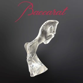 A French Baccarat Rearing Horse Crystal Figurine, Signed
