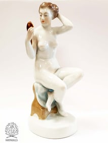 NUDE & MIRROR, A HEREND HAND-PAINTED PORCELAIN FIGURINE