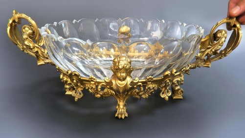 19th C. French Figural Bronze & Baccarat Centerpiece