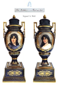 19th C. Pair of Royal Vienna Vases, A. Weh Signed
