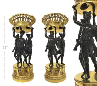 A PAIR OF LARGE EMPIRE-STYLE FIGURAL BRONZE CENTERPIECE