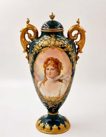 A Royal Vienna Style Portrait Porcelain lidded Vase/Urn, Hallmarked