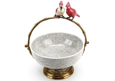 Birds on Twig Bronze & Porcelain Handle Bowl