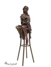 A Lady on Stool, A Bronze Figurine By "Pierre Collinet"