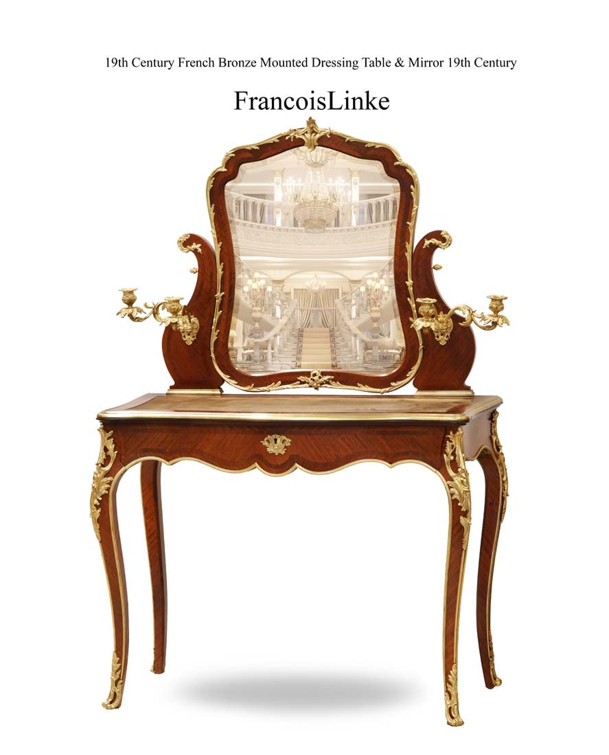 19th Century French Francois Linke Bronze Mounted Dressing Mirror Table, Signed: 19th Century French Francois Linke Bronze Mounted Dressing Mirror Table, Signed. 36" x 18" x H 58"