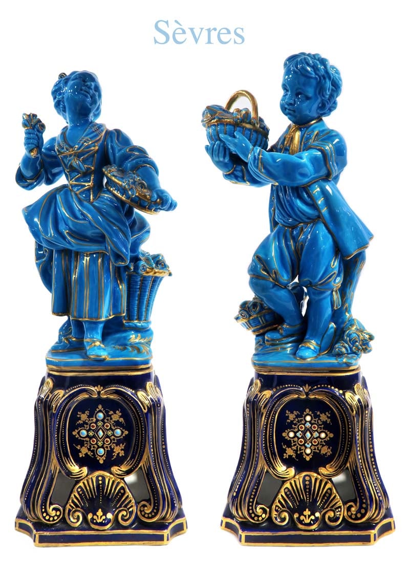 A PAIR OF 19TH CENTURY SEVRES TURQUOISE GLAZE FIGURES (1 of 4)