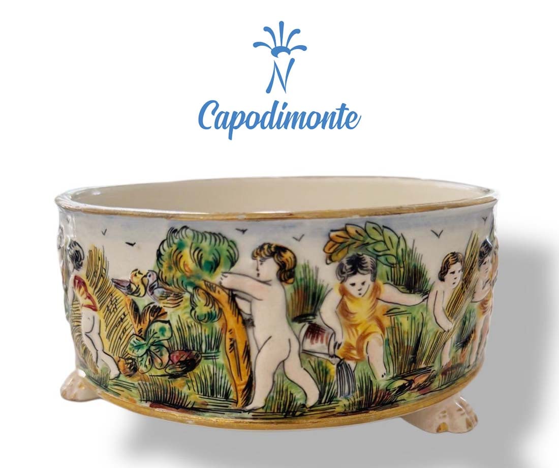 An Italian Capodimonte Hand Painted Porcelain Bowl/Centerpiece, Hallmarked: An Italian Capodimonte Hand Painted Porcelain Bowl/Centerpiece, Signed. D 6"