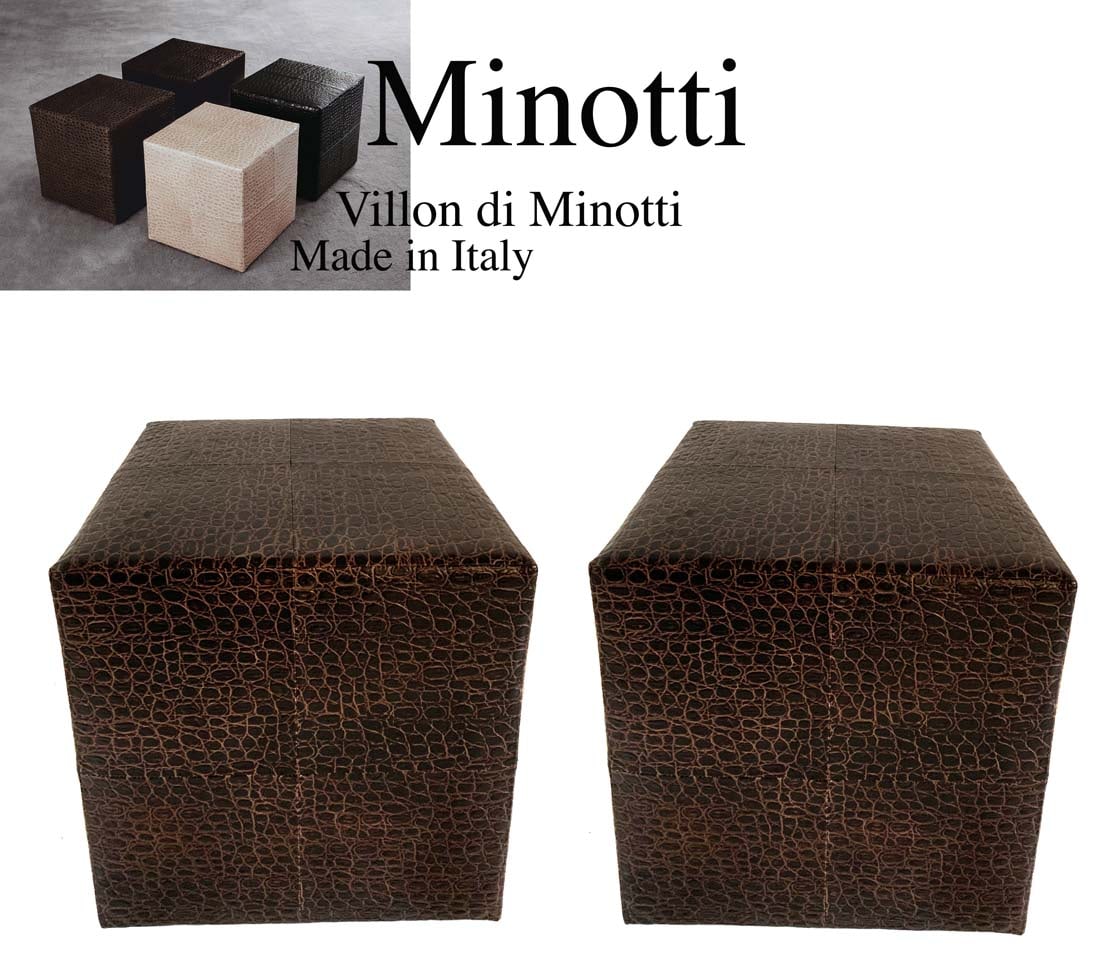 Pair of MINOTTI Villon Skin Leather Ottoman Cubic Seats: A Pair of MINOTTI Villon Skin Leather Ottoman Cubic Seats. Designed by Rodolfo Dordoni. Made In Italy. Size: 16" x 16" 16"