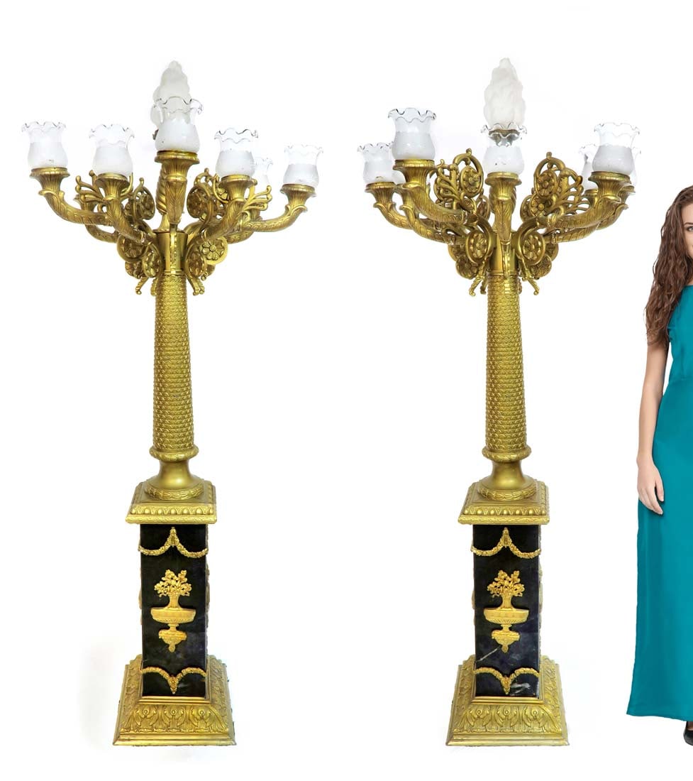 A Pair of Monumental Empire style Bronze Marble Torchiere Lamp (1 of 1)