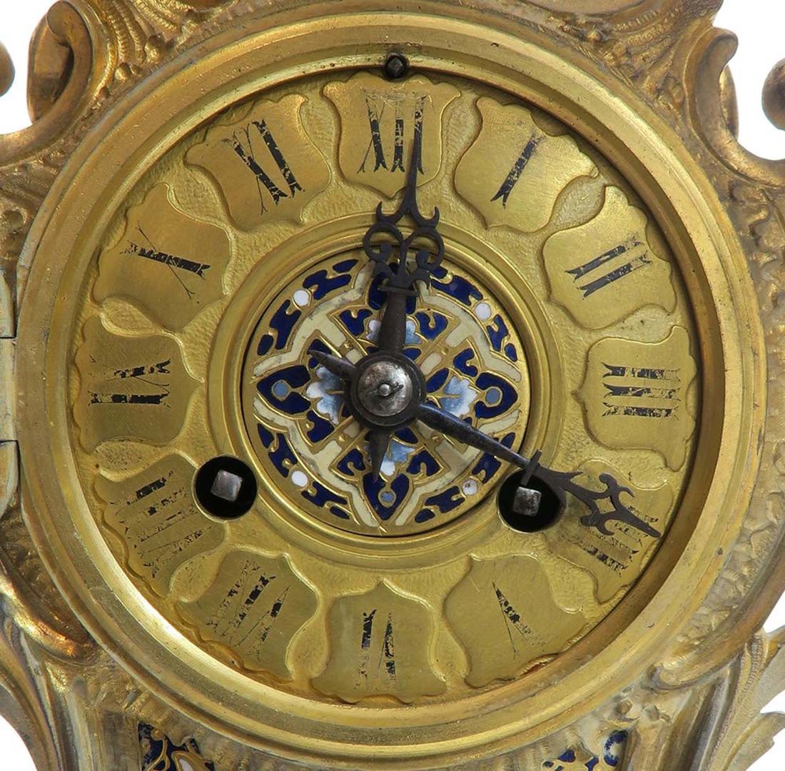 19th C. Judaica Champleve & Bronze Clock Set - 9