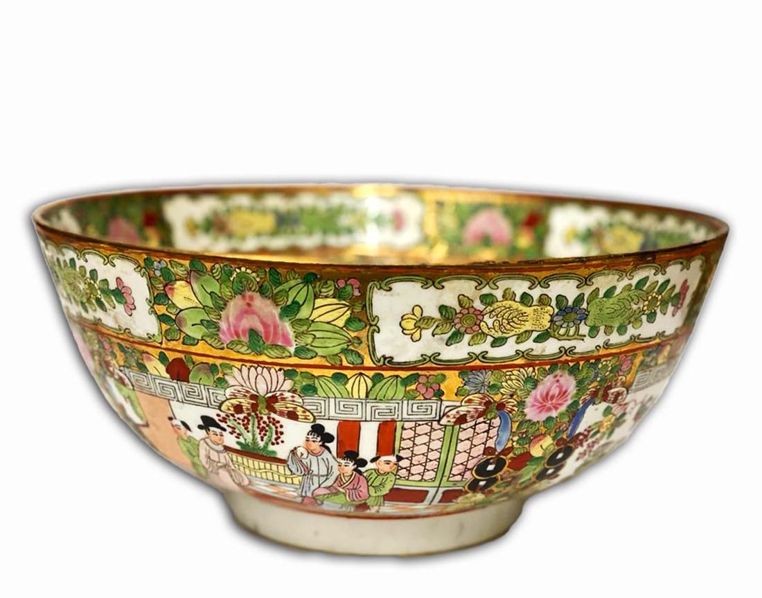 19th C. Chinese Hand Painted Rose Porcelain Bowl Centerpiece (1 of 12)