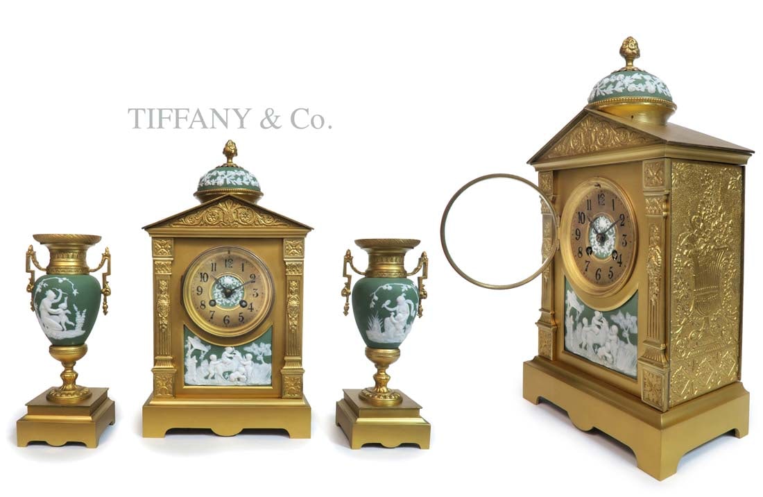 19th C. Tiffany & Co Wedgwood Clock set (1 of 7)