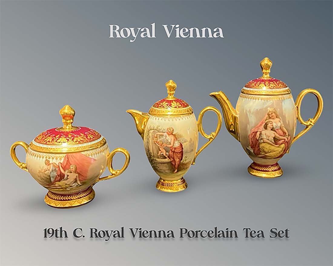 19th C. Austrian Royal Vienna Hand Painted Porcelain Tea Set (3 Pieces) (1 of 12)