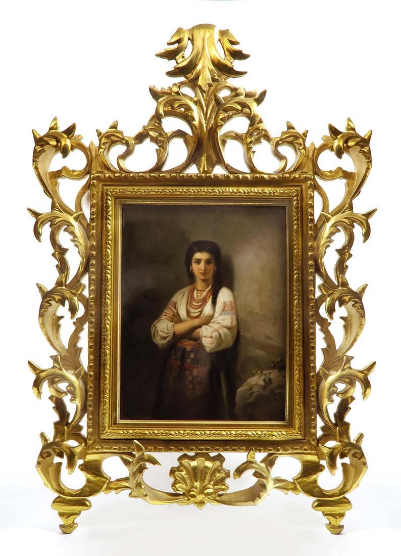 A Monumental Framed Berlin KPM Plaque, 19th C.: A Monumental Framed Berlin KPM Plaque, 19th C. German Hand Painted Porcelain plaque. Frame 37" x 24", Plaque 17" x 12"
