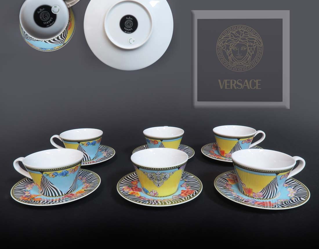 VERSACE Rosenthal HOT FLOWERS Tea Set (6 Pcs): Six VERSACE Rosenthal HOT FLOWERS Tea Set