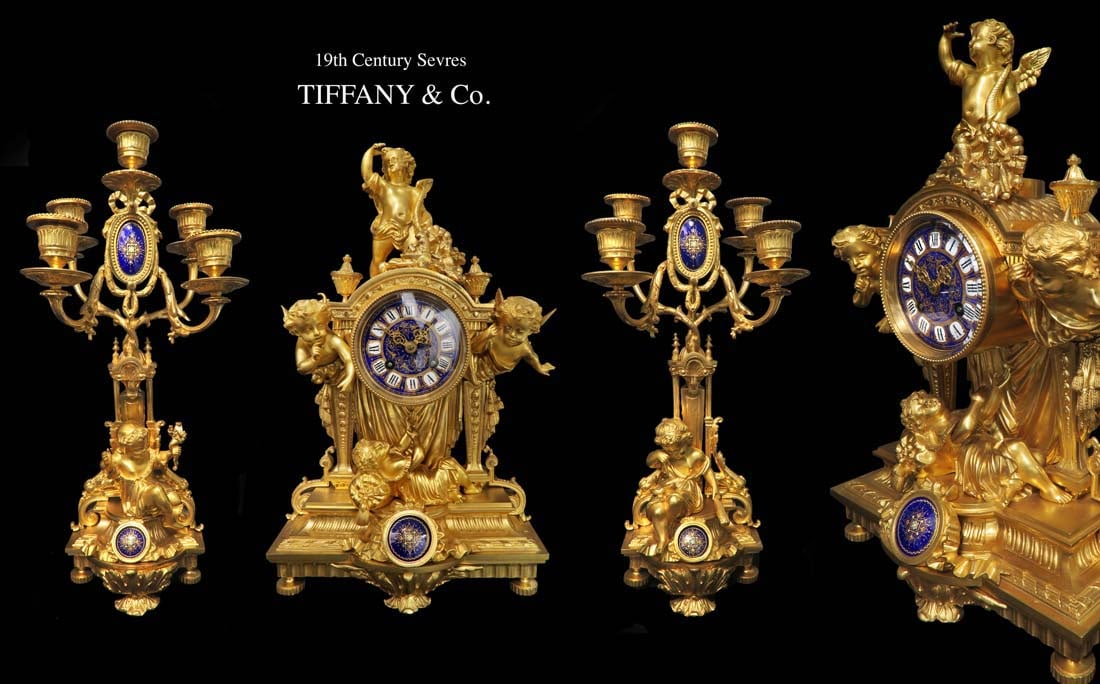 19th C. Tiffany & Co. Bronze Figural Clock set (1 of 1)