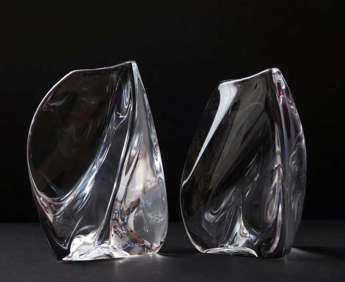 A Pair of Daum Clear Crystal Free Form Bookends, Signed (1 of 5)
