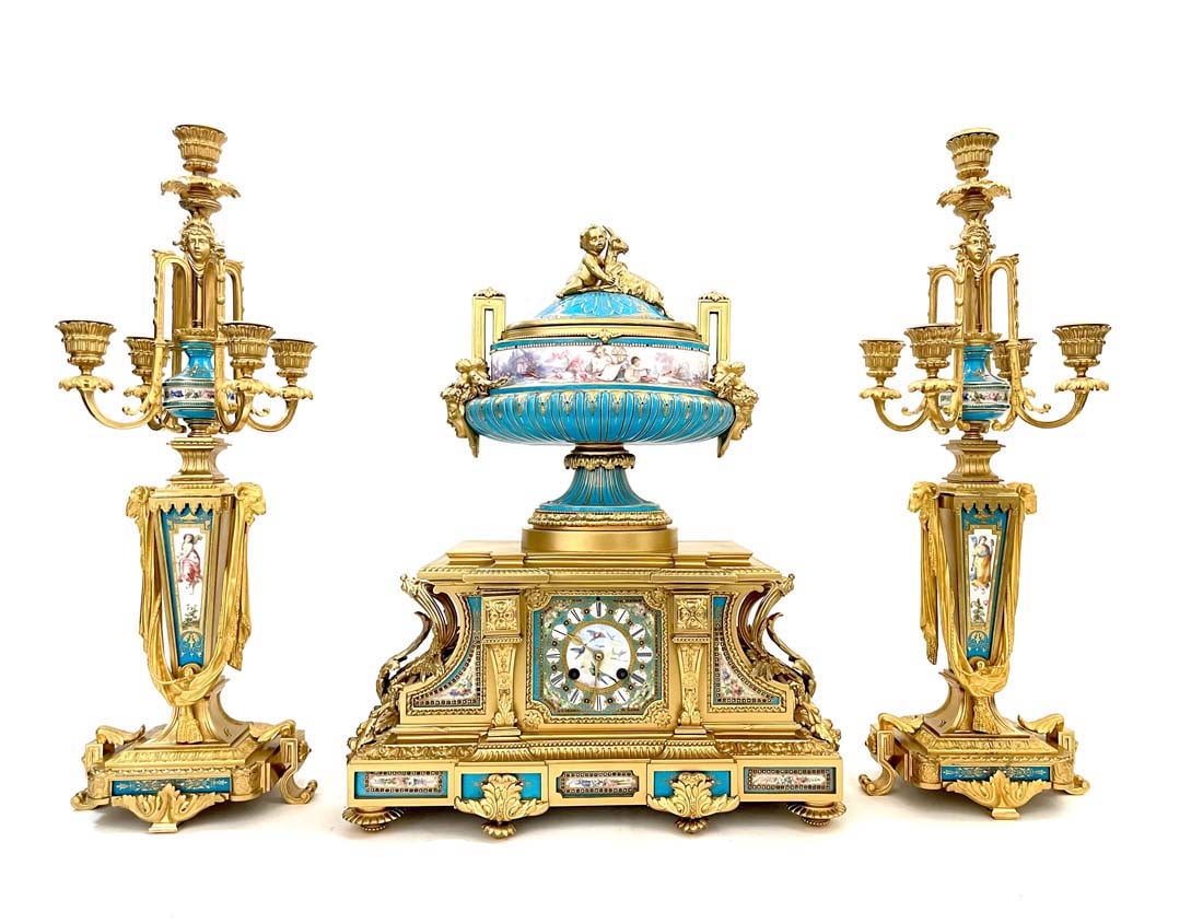 19th C. French Sevres Bronze Clock Set (1 of 8)